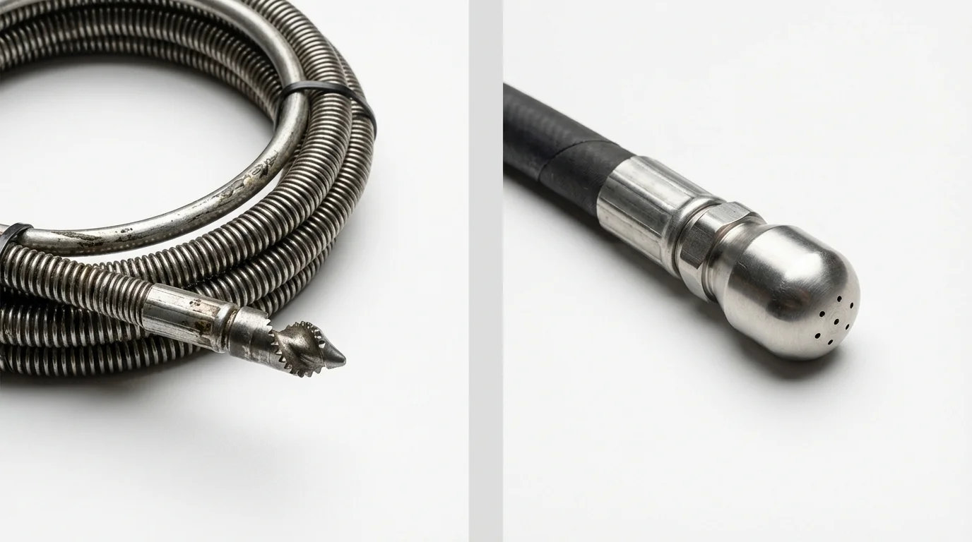 Drain snake cable and hydro jetting nozzle used for drain cleaning in Branson, MO