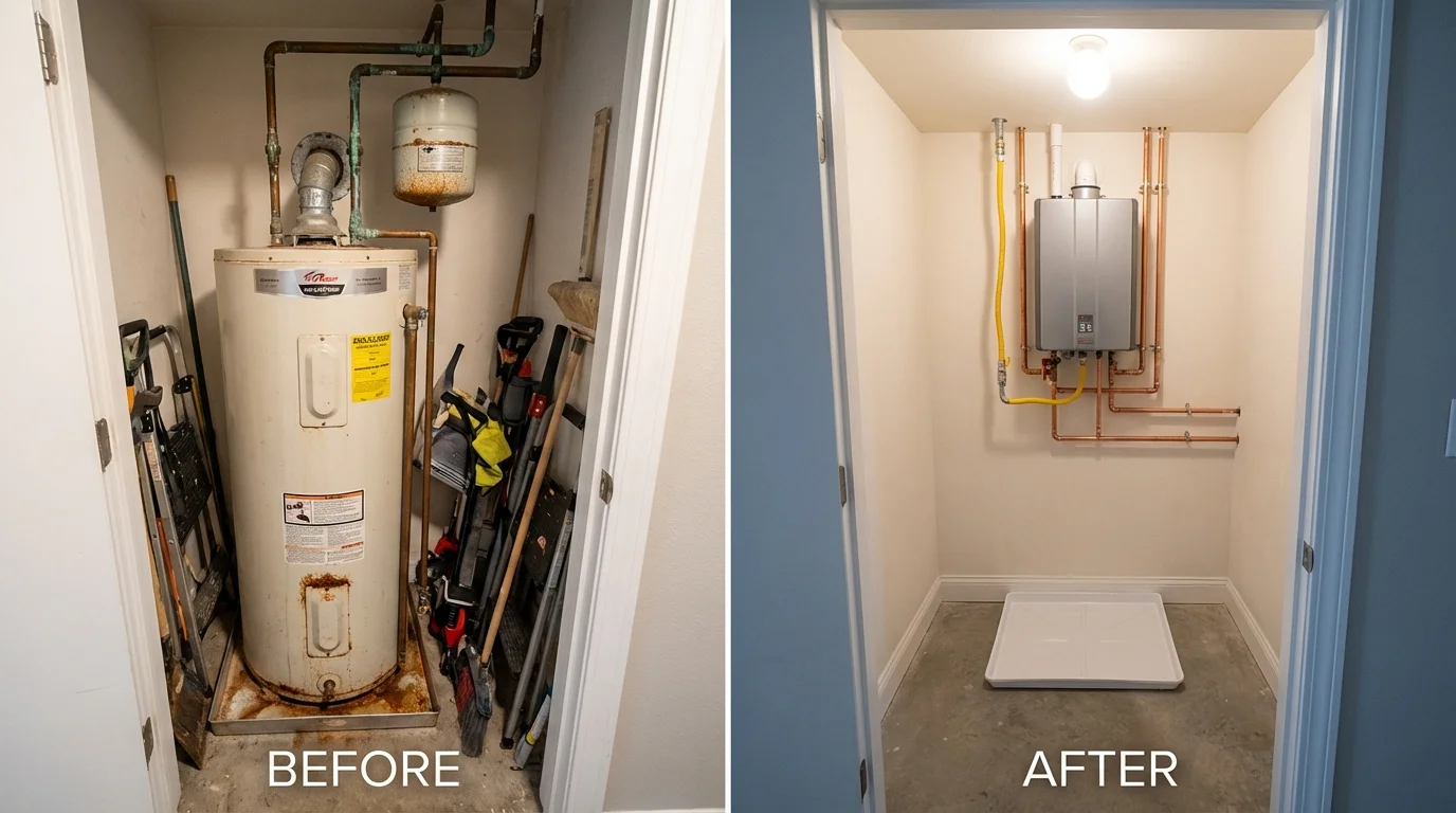 Tank water heater versus wall-mounted tankless unit comparison for Branson, MO homeowners