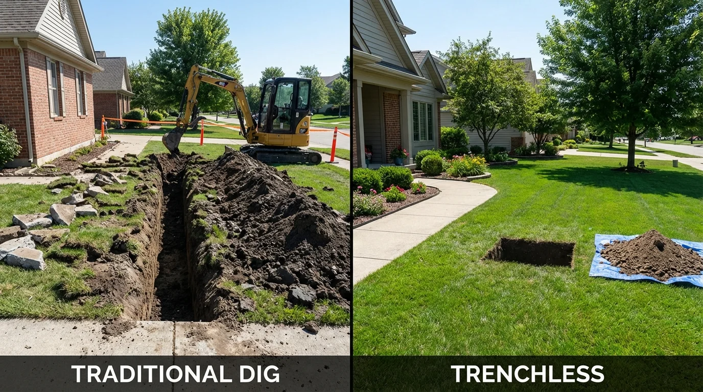 Trenchless sewer repair with minimal yard damage versus traditional excavation in Branson, MO